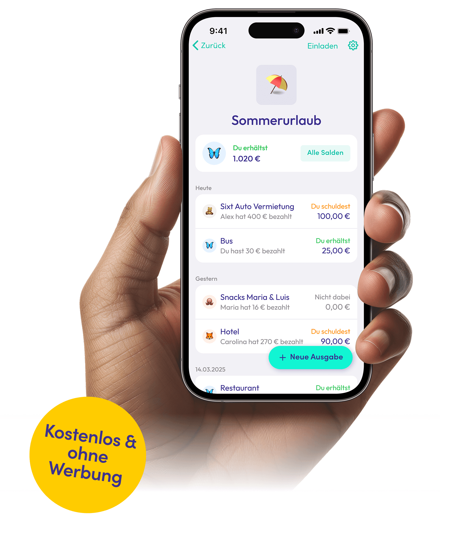 Split by Finanzguru App Interface
